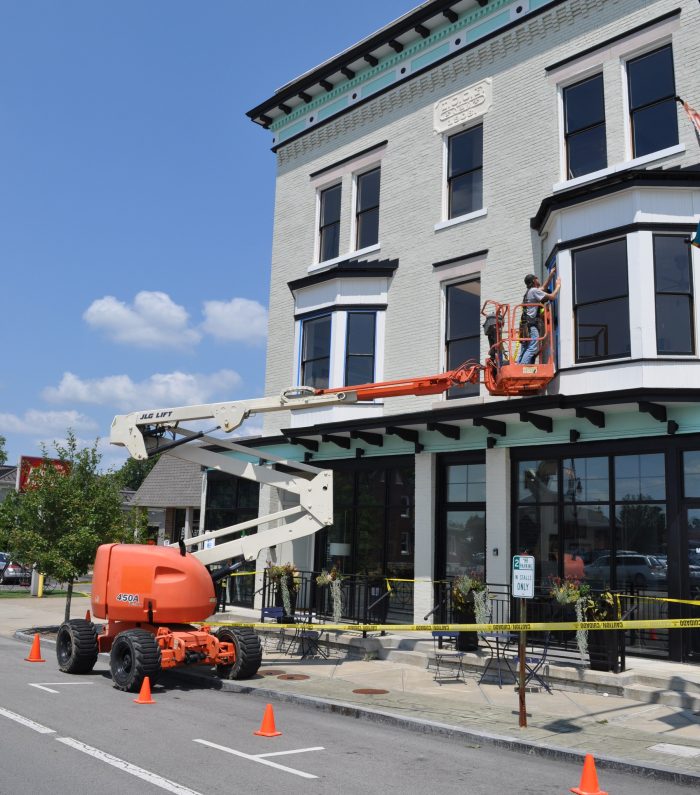 New windows being installed in the historic building at 409 W. Main Street in Danville, Kentucky